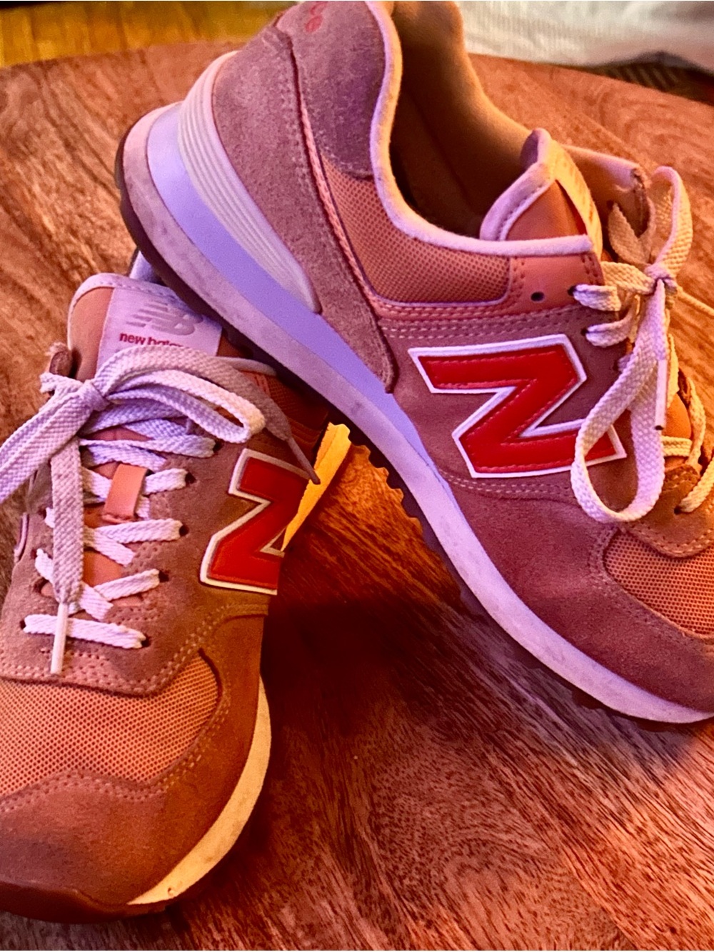 New Balance Kids Pink Suede & Mesh Sneakers with Red Logo